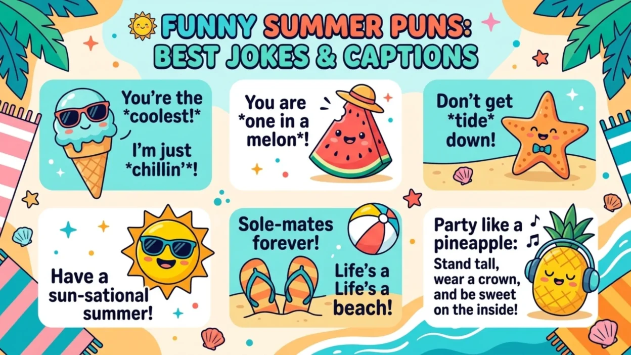 Funny summer puns with best jokes and captions for sunny days, laughter, and social media fun